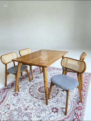 Teak Dining Table With Ropan Rattan Chairs